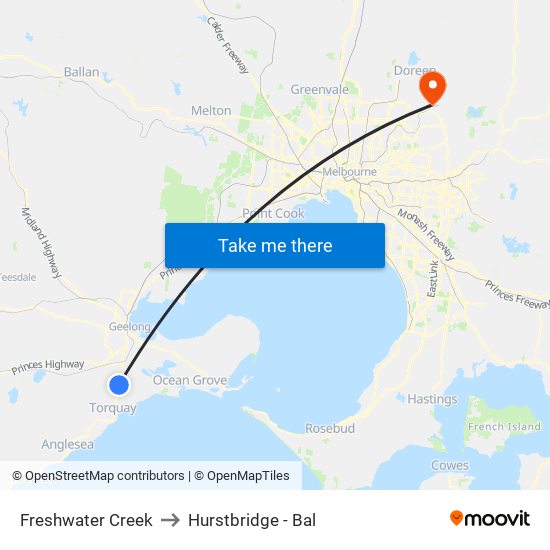 Freshwater Creek to Hurstbridge - Bal map