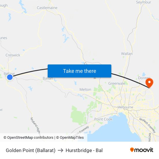 Golden Point (Ballarat) to Hurstbridge - Bal map