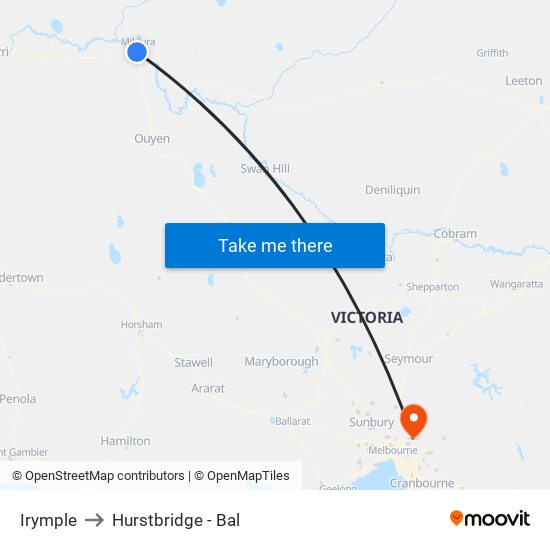 Irymple to Hurstbridge - Bal map