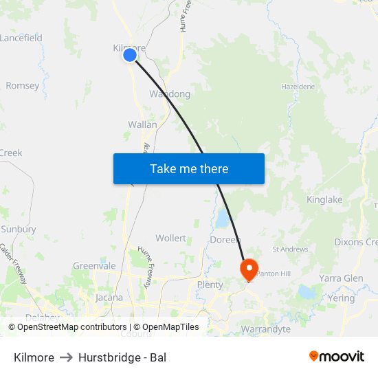 Kilmore to Hurstbridge - Bal map