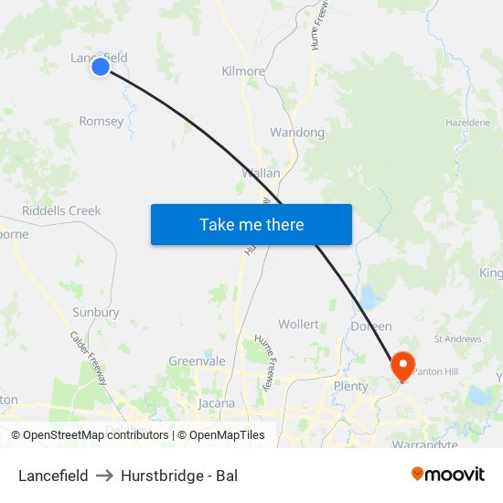 Lancefield to Hurstbridge - Bal map