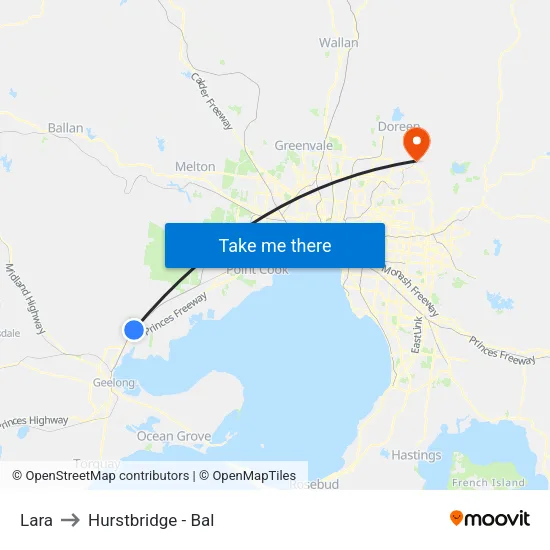Lara to Hurstbridge - Bal map