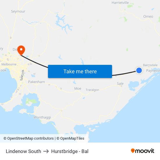 Lindenow South to Hurstbridge - Bal map