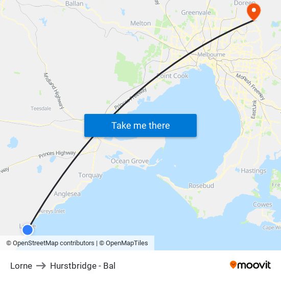 Lorne to Hurstbridge - Bal map