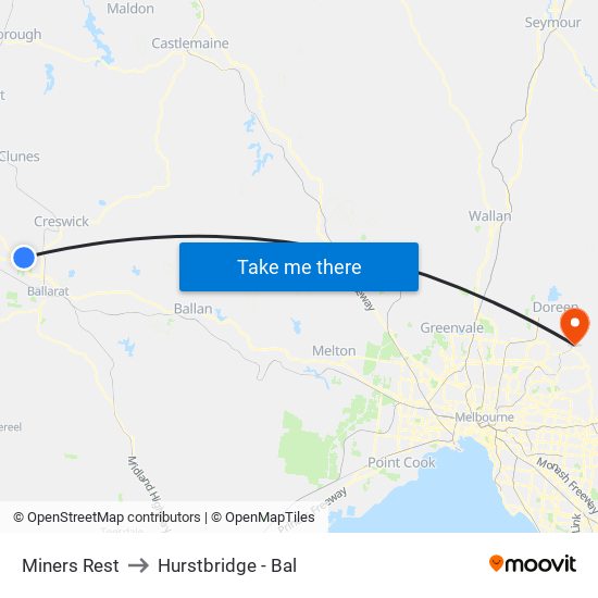 Miners Rest to Hurstbridge - Bal map