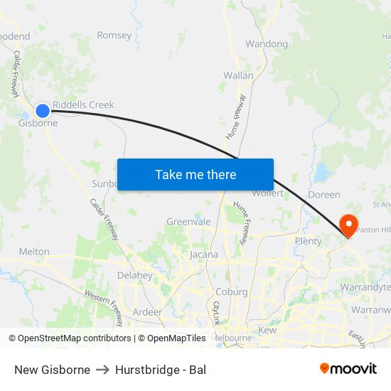 New Gisborne to Hurstbridge - Bal map