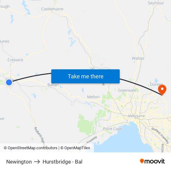 Newington to Hurstbridge - Bal map