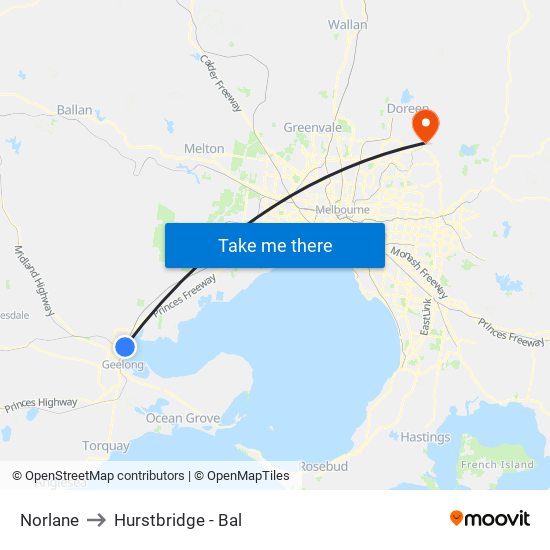 Norlane to Hurstbridge - Bal map