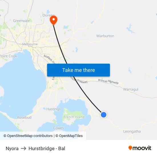 Nyora to Hurstbridge - Bal map