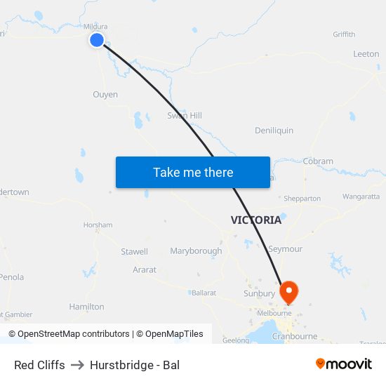 Red Cliffs to Hurstbridge - Bal map