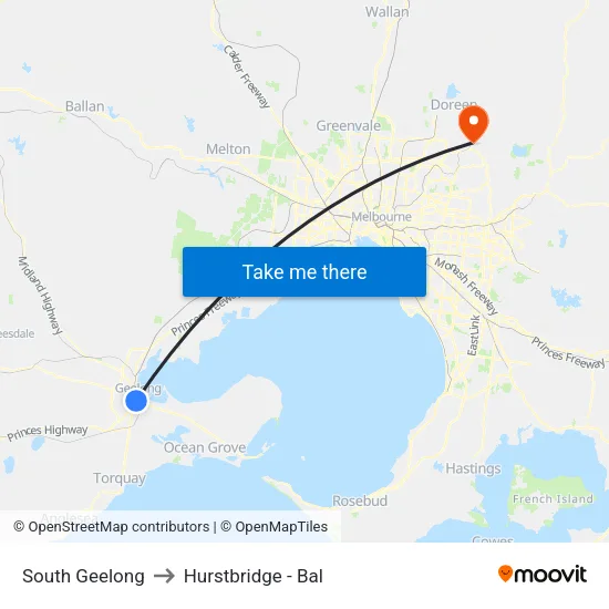 South Geelong to Hurstbridge - Bal map