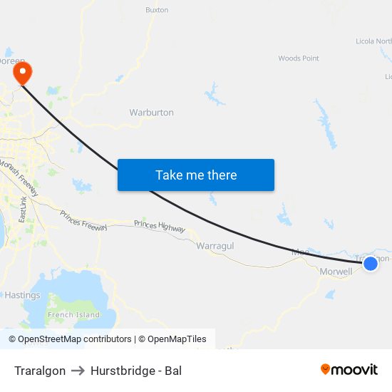 Traralgon to Hurstbridge - Bal map