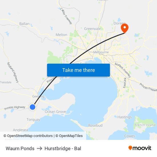 Waurn Ponds to Hurstbridge - Bal map