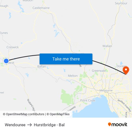 Wendouree to Hurstbridge - Bal map