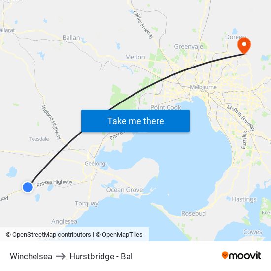 Winchelsea to Hurstbridge - Bal map