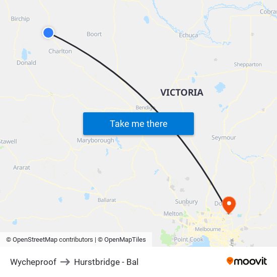 Wycheproof to Hurstbridge - Bal map