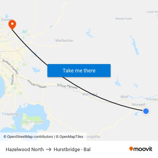 Hazelwood North to Hurstbridge - Bal map