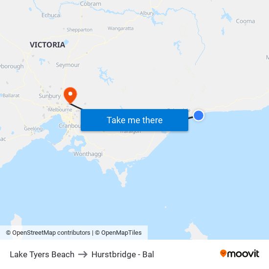 Lake Tyers Beach to Hurstbridge - Bal map