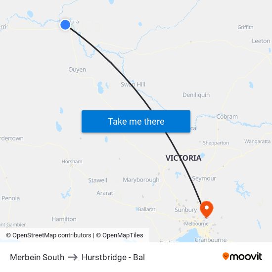 Merbein South to Hurstbridge - Bal map