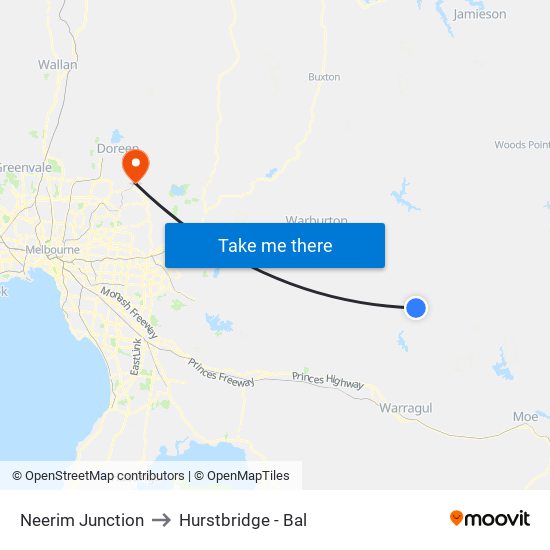 Neerim Junction to Hurstbridge - Bal map