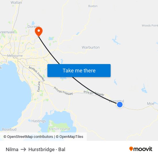 Nilma to Hurstbridge - Bal map