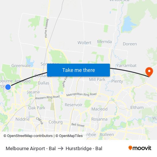 Melbourne Airport - Bal to Hurstbridge - Bal map