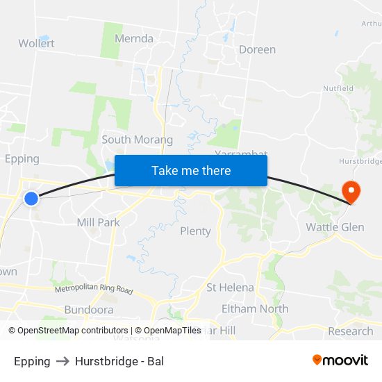 Epping to Hurstbridge - Bal map