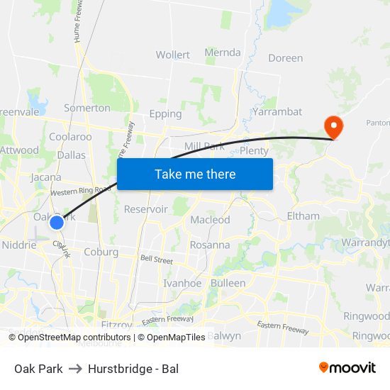 Oak Park to Hurstbridge - Bal map