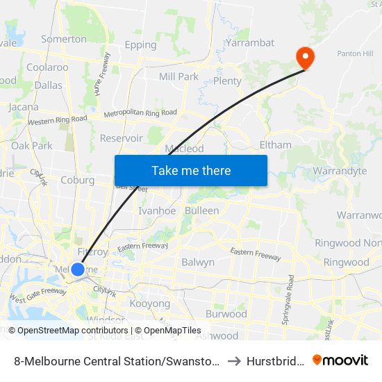 8-Melbourne Central Station/Swanston St (Melbourne City) to Hurstbridge - Bal map