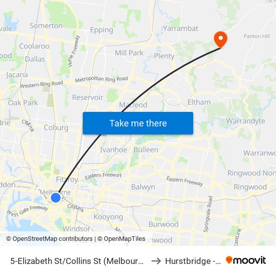 5-Elizabeth St/Collins St (Melbourne City) to Hurstbridge - Bal map