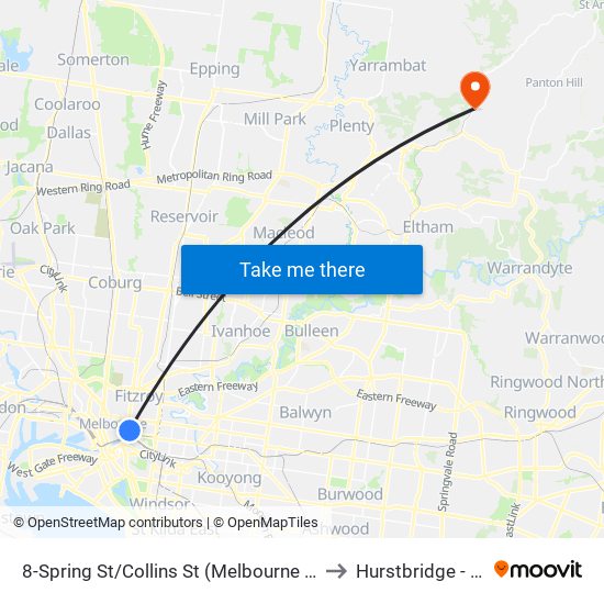 8-Spring St/Collins St (Melbourne City) to Hurstbridge - Bal map