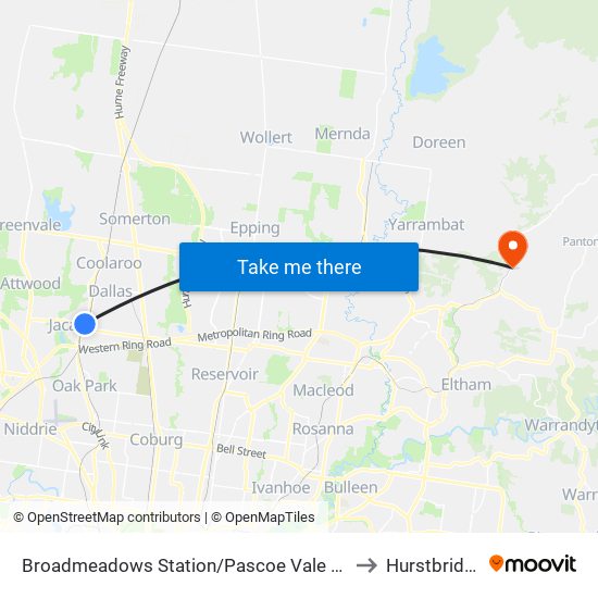 Broadmeadows Station/Pascoe Vale Rd (Broadmeadows) to Hurstbridge - Bal map