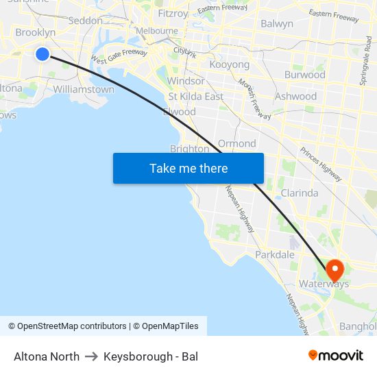 Altona North to Keysborough - Bal map
