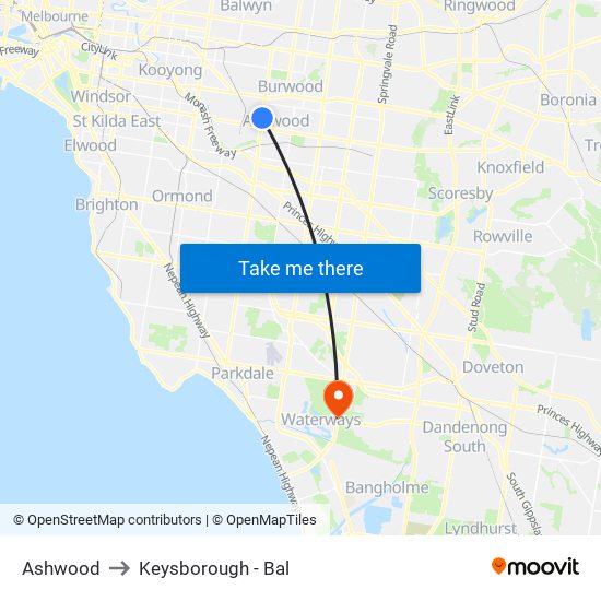 Ashwood to Keysborough - Bal map