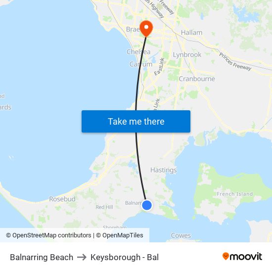 Balnarring Beach to Keysborough - Bal map
