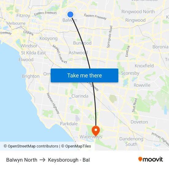 Balwyn North to Keysborough - Bal map