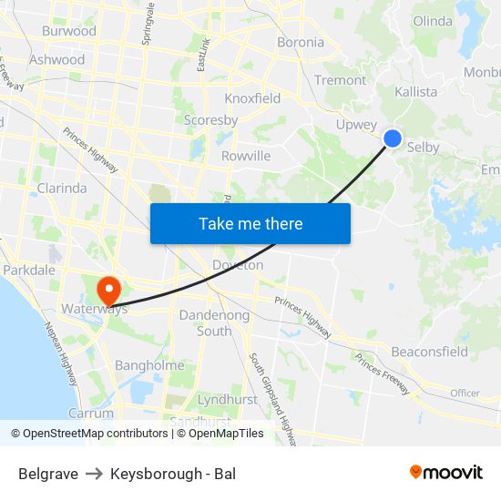 Belgrave to Keysborough - Bal map