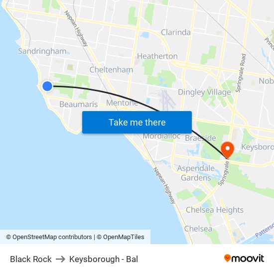 Black Rock to Keysborough - Bal map