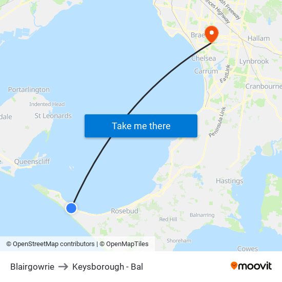 Blairgowrie to Keysborough - Bal map