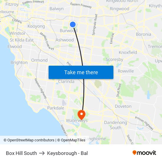 Box Hill South to Keysborough - Bal map