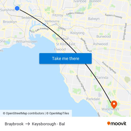 Braybrook to Keysborough - Bal map