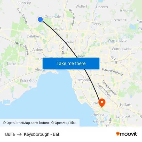Bulla to Keysborough - Bal map