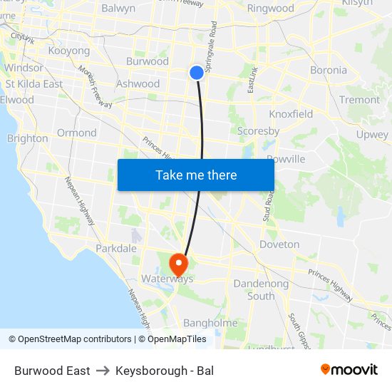 Burwood East to Keysborough - Bal map