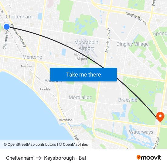 Cheltenham to Keysborough - Bal map