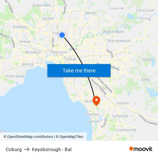 Coburg to Keysborough - Bal map