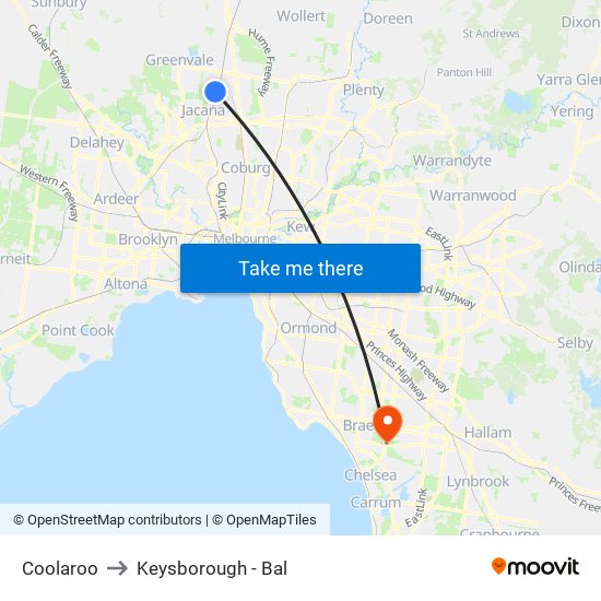 Coolaroo to Keysborough - Bal map