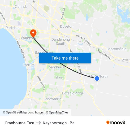 Cranbourne East to Keysborough - Bal map