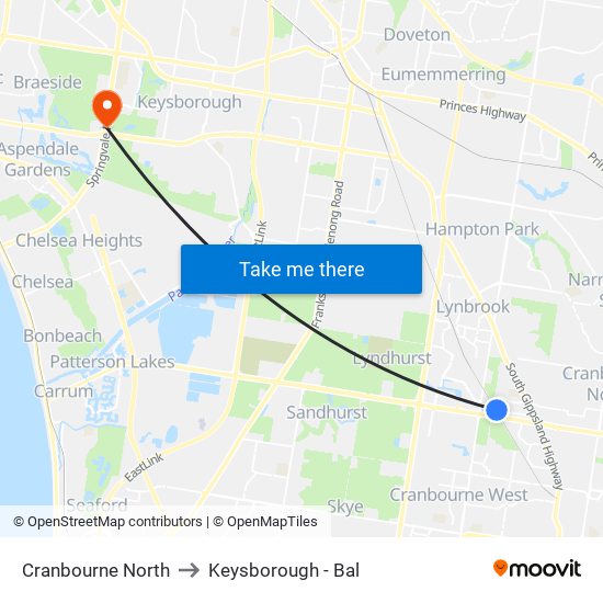 Cranbourne North to Keysborough - Bal map