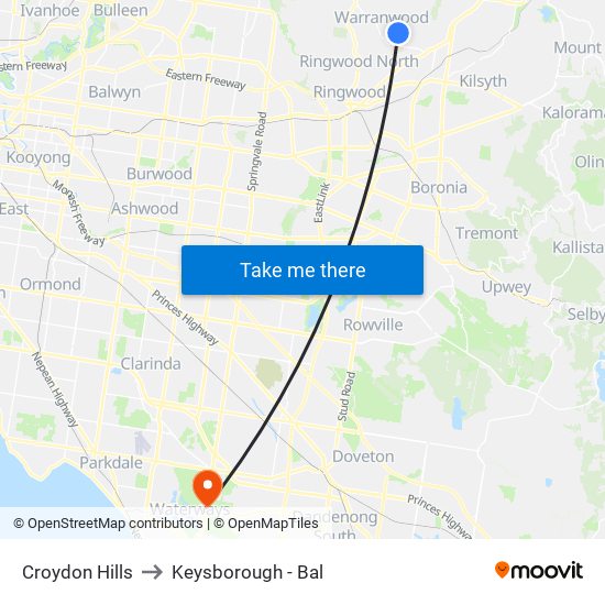 Croydon Hills to Keysborough - Bal map
