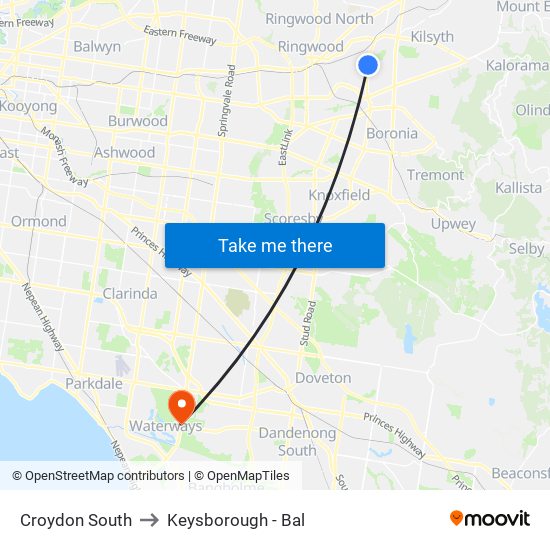 Croydon South to Keysborough - Bal map